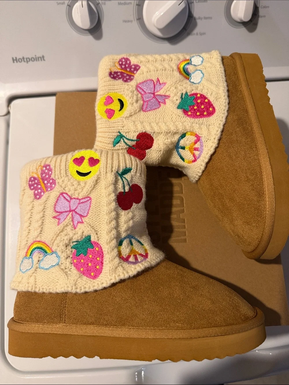 Steve Madden Brown Suede Kids Boots with Cream Knit Cuff